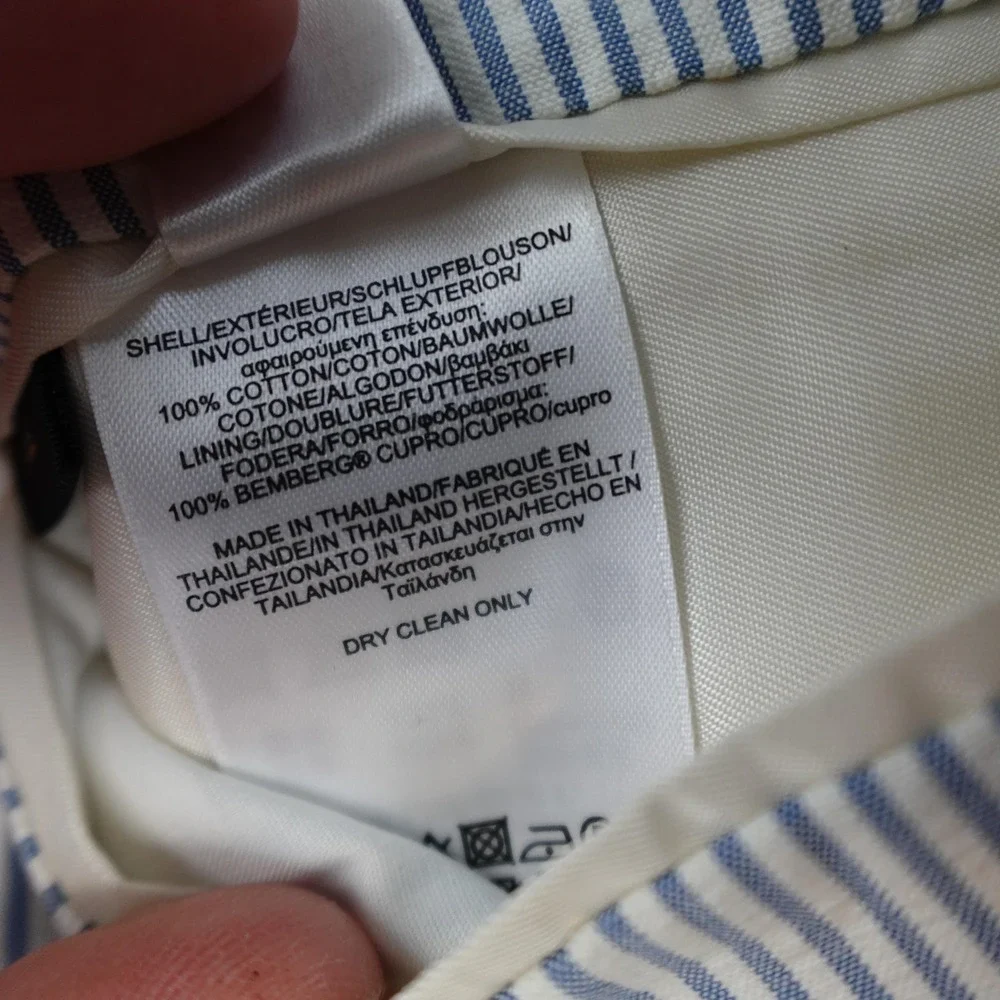 Brooks Brothers 346 Blazer Mens 44L Blue Stripe Cotton Sport Coat Jacket Summer